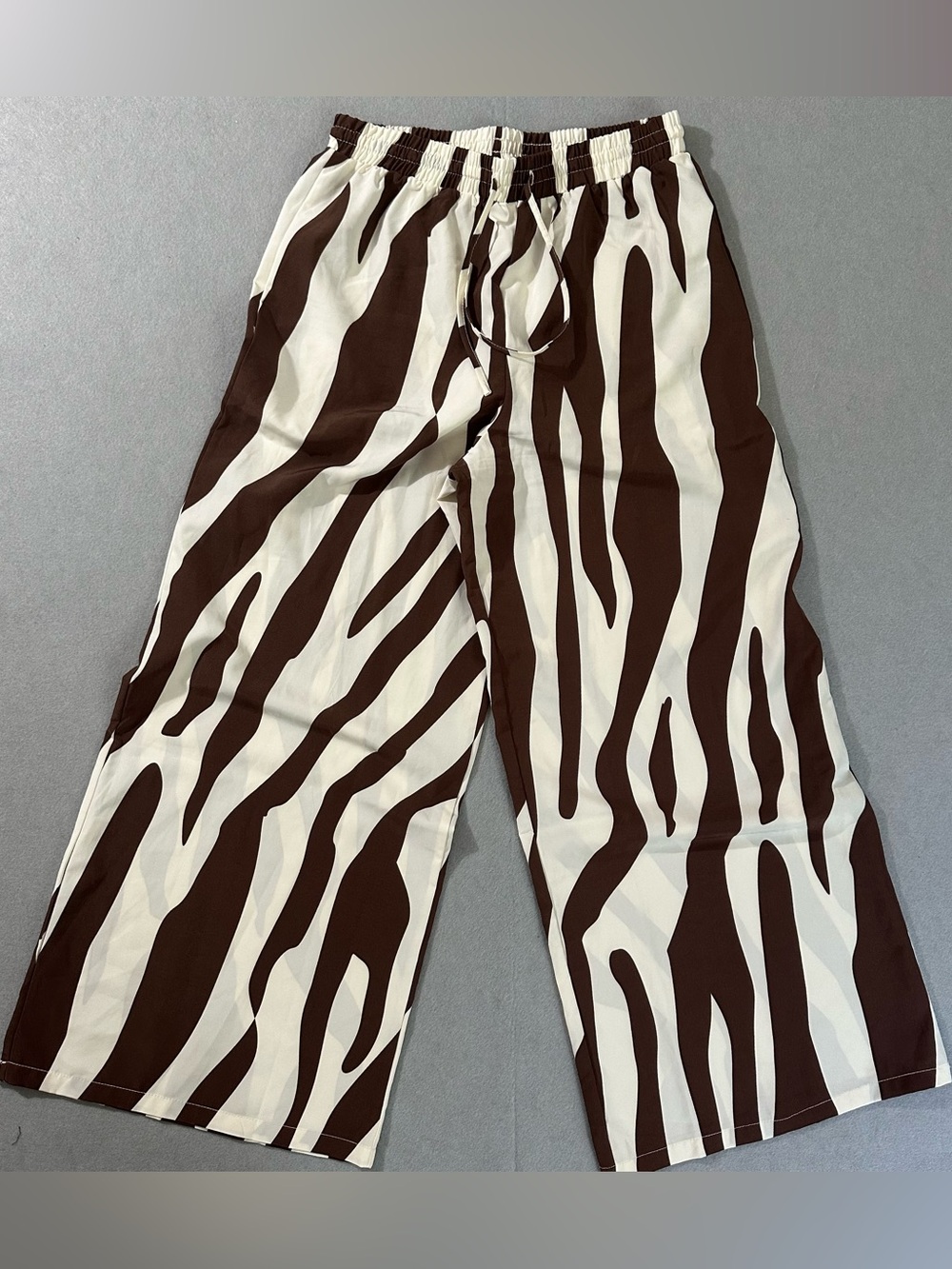 Rich & Famous Women’s Wide-Leg Zebra-Print Pants in Brown & White